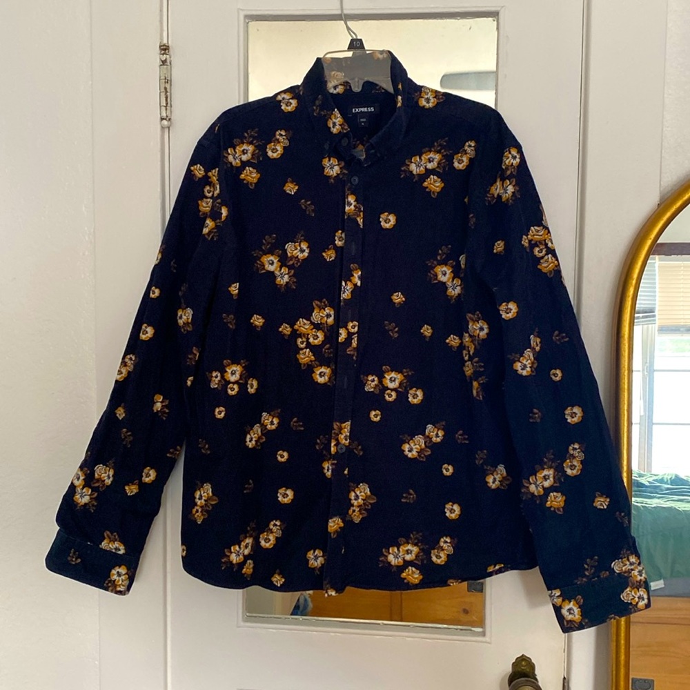Men’s Corduroy Floral Print Button Down